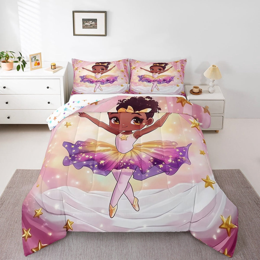 Little Black Comforter Set Queen Size,Black Magic Bedding Sets Cute Little Black Princess Bedding Comforter Sets Melanin Down Comforter Black Ballet Duvet Insert