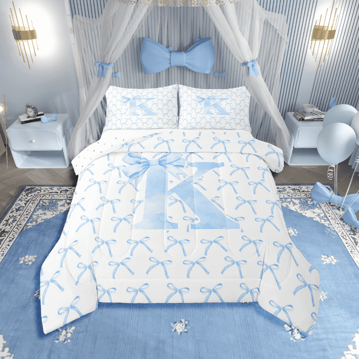 Erosebridal Monogrammed Bow Tie Bedding Twin Comforter Set,Dreamy Princess Down Comforter,Letter Bedroom Decor,Reversible,Lightweight,2-Piece
