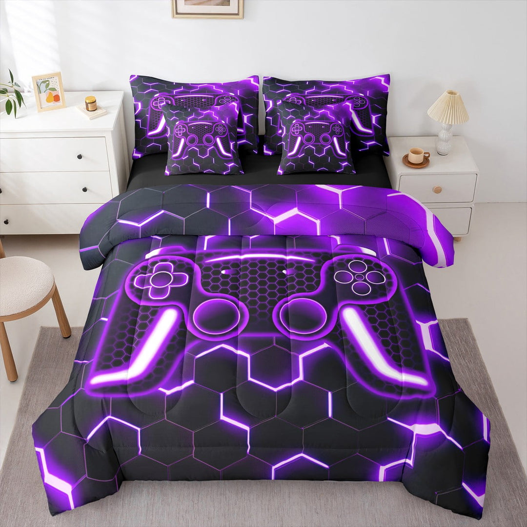 Erosebridal Teens Gaming Bedding Sets Twin Size,Video Gamer Comforter Sets with Sheets,Honeycomb Bedroom Decor,Reversible,Breathable,7-Piece