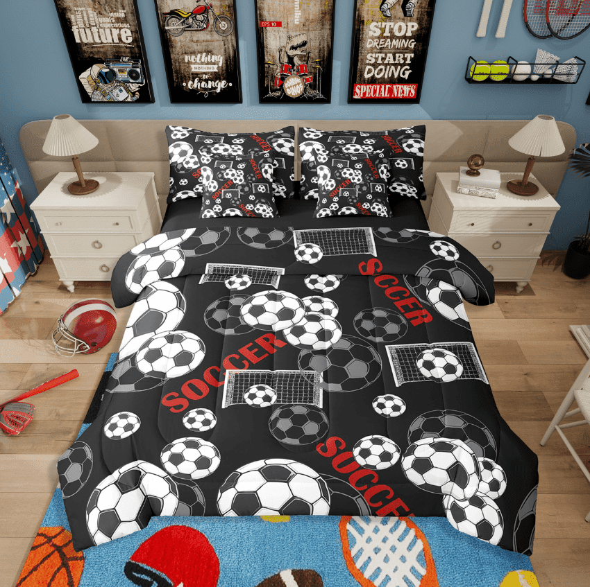 Erosebridal Soccer Bedding Sets Twin Size,Sport Theme Comforter Sets With Sheets,Ball Game Decor,Reversible,Breathable,7Pcs
