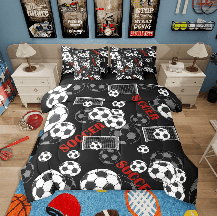 Erosebridal Soccer Bedding Sets Twin Size,Sport Theme Comforter Sets With Sheets,Ball Game Decor,Reversible,Breathable,7Pcs