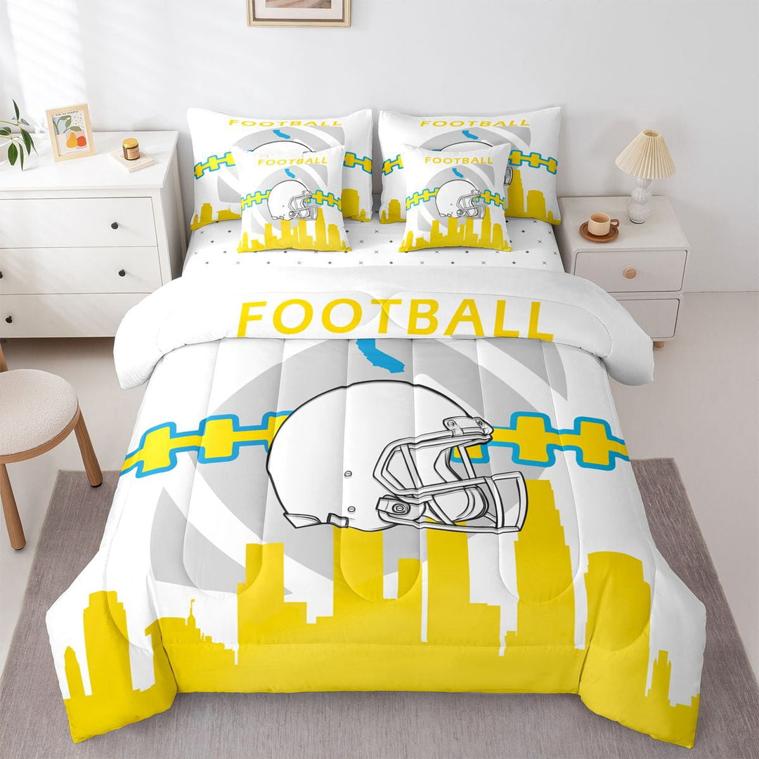 7 Pcs Comforter Set Queen Size,Football Bed in a Bag with Flat Sheet and Fitted Sheet and Adults,American Football Bedding Set with Pillowcase and Sham(Los Angeles 2)
