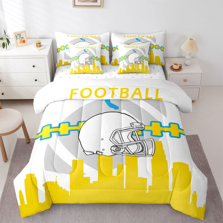 7 Pcs Comforter Set Queen Size,Football Bed in a Bag with Flat Sheet and Fitted Sheet and Adults,American Football Bedding Set with Pillowcase and Sham(Los Angeles 2)