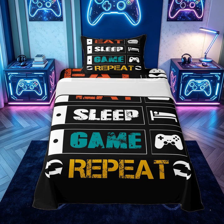 meiyoeat Graffiti Gamer Quote Bed Sheets for Kids Kids Boys, Game Controller Full Size Sheets for Bedroom, Black, 4pcs