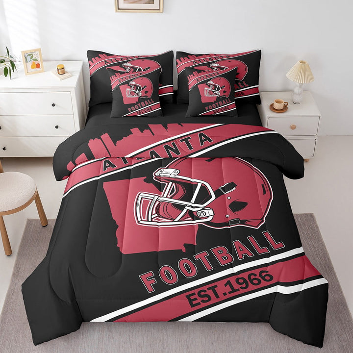 Erosebridal Football Helmet Print Bedding Twin Size, Sports Theme Bedding Accessories , Atlanta, Black Red, Super Cozy 7-Piece