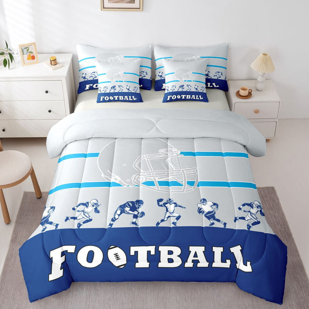 Football 7 Piece Bedding Sets Football Comforter Bed in a Bag Sports Printed Quilt with Sheet Set, Teen Bedroom Decor,Twin 7Pcs(Detroit)