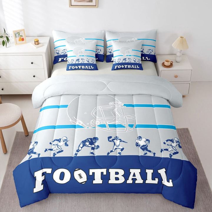 Football 7 Piece Bedding Sets Football Comforter Bed in a Bag Sports Printed Quilt with Sheet Set, Teen Bedroom Decor,Twin 7Pcs(Detroit)