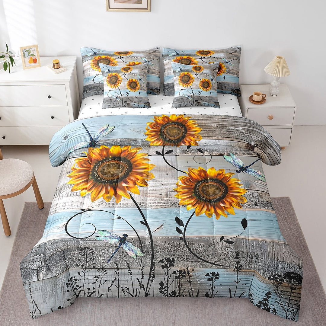 Erosebridal Rustic Farmhouse Comforter Set King Size 7 Piece Butterfly Sunflower Bed In A Bag,Country Floral Bedding Set Sunflower Sheet Set With Comforter Adults