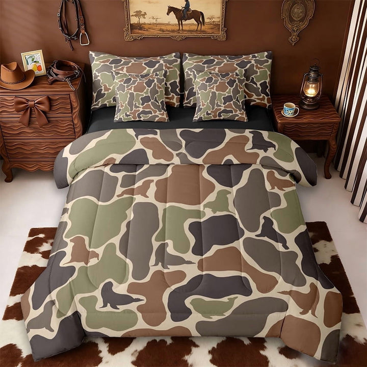 Erosebridal Camouflage 7 Pieces Bedding Comforter Set,Cartoon Ocean Sloth Camo Silhouette Full Bedding Set For Boys Kids,Reversible Black
