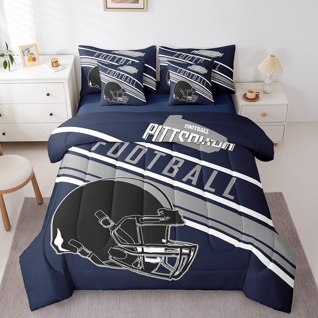 Erosebridal Sports Theme Bed in a Bag Twin size 7 Pieces, Bedroom Decor, Navy Blue, Pittsburgh