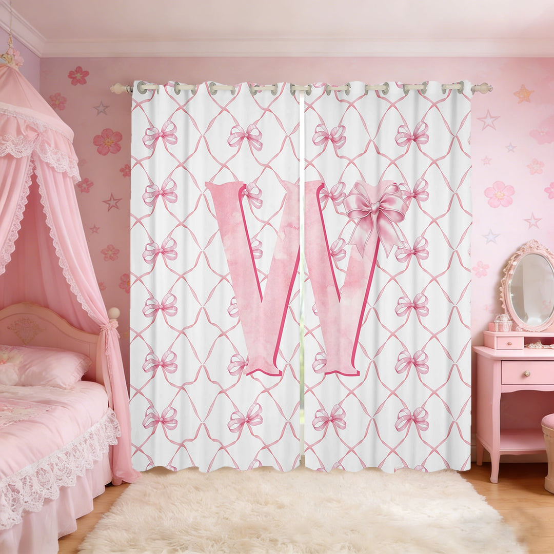 Manfei Personalized Gifts Curtains Pack of 2 (38x45),Latter W Black Out Curtains,Pink Kawaii Bow Curtains for Living Room,Lightweight Room Decoration