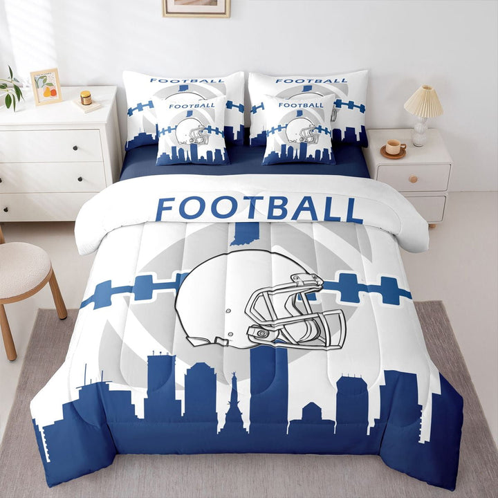 7 Pcs Comforter Set Twin Size,Football Player Bed in a Bag with Flat Sheet and Fitted Sheet and Adults,Sports Bedding Set with Pillowcase and Sham(Indianapolis)