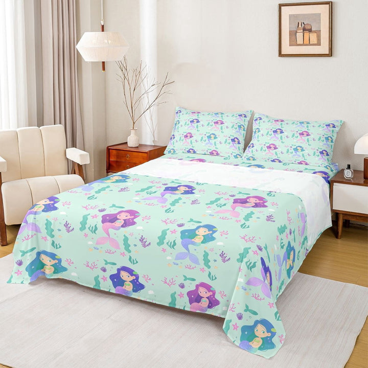 Erosebridal Ocean Mermaid Girls Full Size Sheets, Cute Princess Bed Sheets, 4pcs