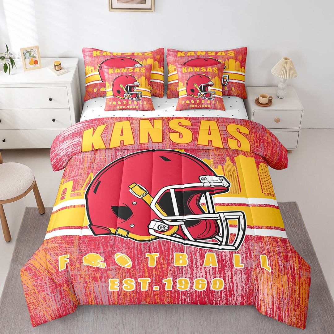 Erosebridal Sports Bed in a Bag Twin size, American Football City Bed Set, Red Orange, KANSAS, Microfiber 7pcs