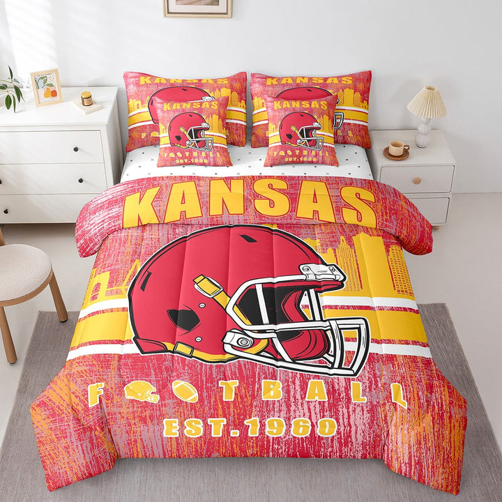 Erosebridal Sports Bed in a Bag Twin size, American Football City Bed Set, Red Orange, KANSAS, Microfiber 7pcs