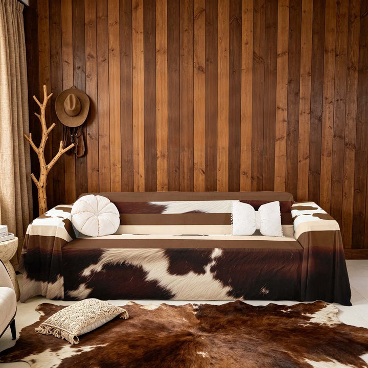 meiyoeat Brown Cowhide Sofa Cover Slipcover 71x91, Cow Print Stripe Chair Loveseat Couch Cover