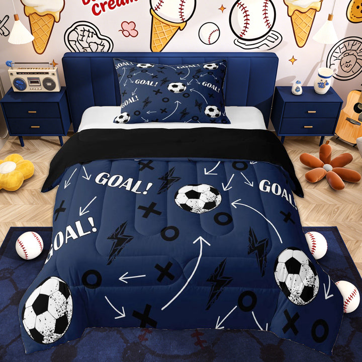 Erosebridal Soccer GOAL Twin Comforter Sets, Navy Cartoon Lightning Bedding Set for Boys and Girls, 2pcs