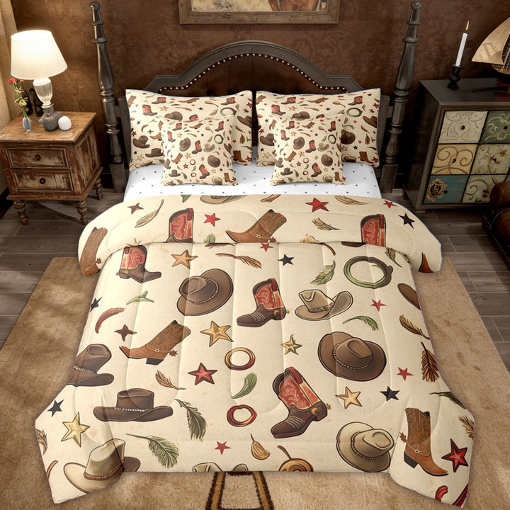 Erosebridal Cartoon Cowgirl Boot Twin Bedding Sets for Kids, Texas Stars Bedding Comforter Set, 7pcs