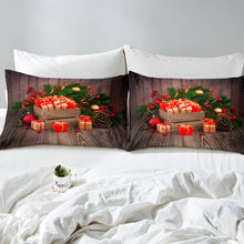 Load image into Gallery viewer, Wooden Comforter Cover Christmas Theme Bedding Set Wooden Rustic Design Bedspread Cover with Gift Pattern Soft Microfiber Decor for Kids1 Duvet Cover and 1/ 2 Pillow Cases
