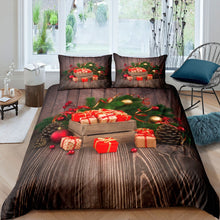 Load image into Gallery viewer, Wooden Comforter Cover Christmas Theme Bedding Set Wooden Rustic Design Bedspread Cover with Gift Pattern Soft Microfiber Decor for Kids1 Duvet Cover and 1/ 2 Pillow Cases
