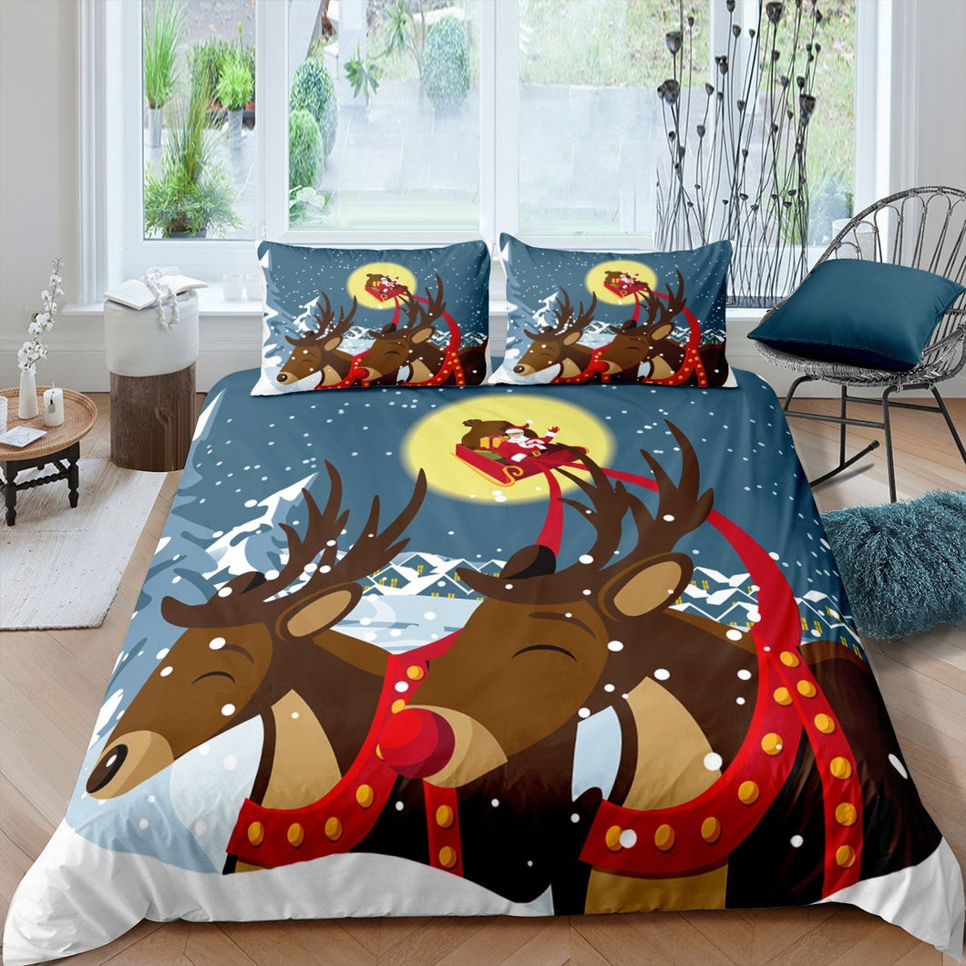 Christmas Theme Quilt Cover, Funny Santa Claus Bedding Set, Elk Snow Pattern Comforter Cover, Lightweight Breathable Bed Decor For Kids 1 Duvet Cover With 2 Pillow Cases, Bedding Set AU Double Single Queen King Size