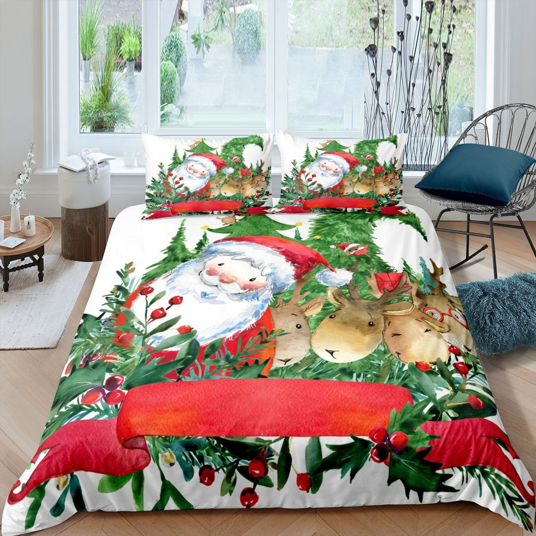 Kids Christmas Bedding Set With Corner Ties And Pillowcase Santa Claus Pattern Quilt Cover For Boys Girls Children Deer Animals Christmas Tree Hand Painted Comforter Cover US Twin Full UK Queen King AU DE Single Double Size