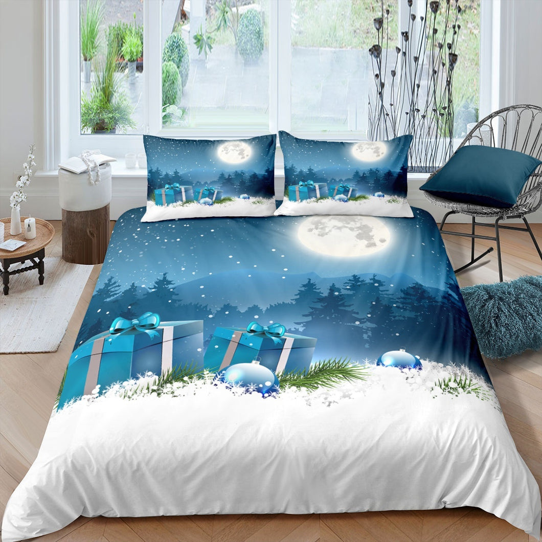 Christmas Theme Duvet Cover For Kids Boys Girls Children Smoky Mountain Pattern Comforter Cover Blue And White Cozy Ultra Soft Bedding Set With Corner Ties And Pillowcase US Twin Full UK Queen King AU DE Single Double Size