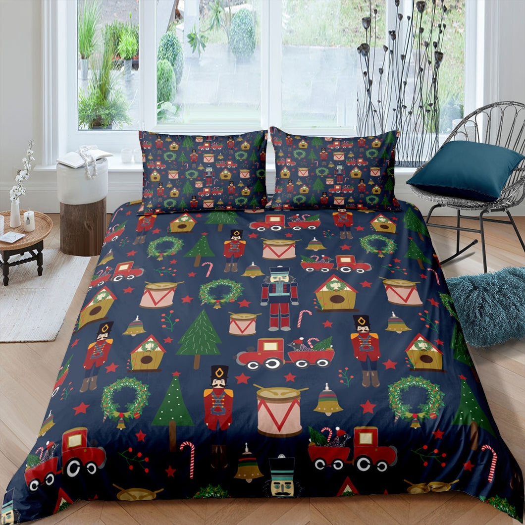 Kids Christmas Comforter Cover Flowers Wreath Print Bedding Set For Boys Girls Children Car Trees Stars Pattern Brushed Bedspread Cover US Twin Full Queen King Size Including Duvet cover and pillowcase