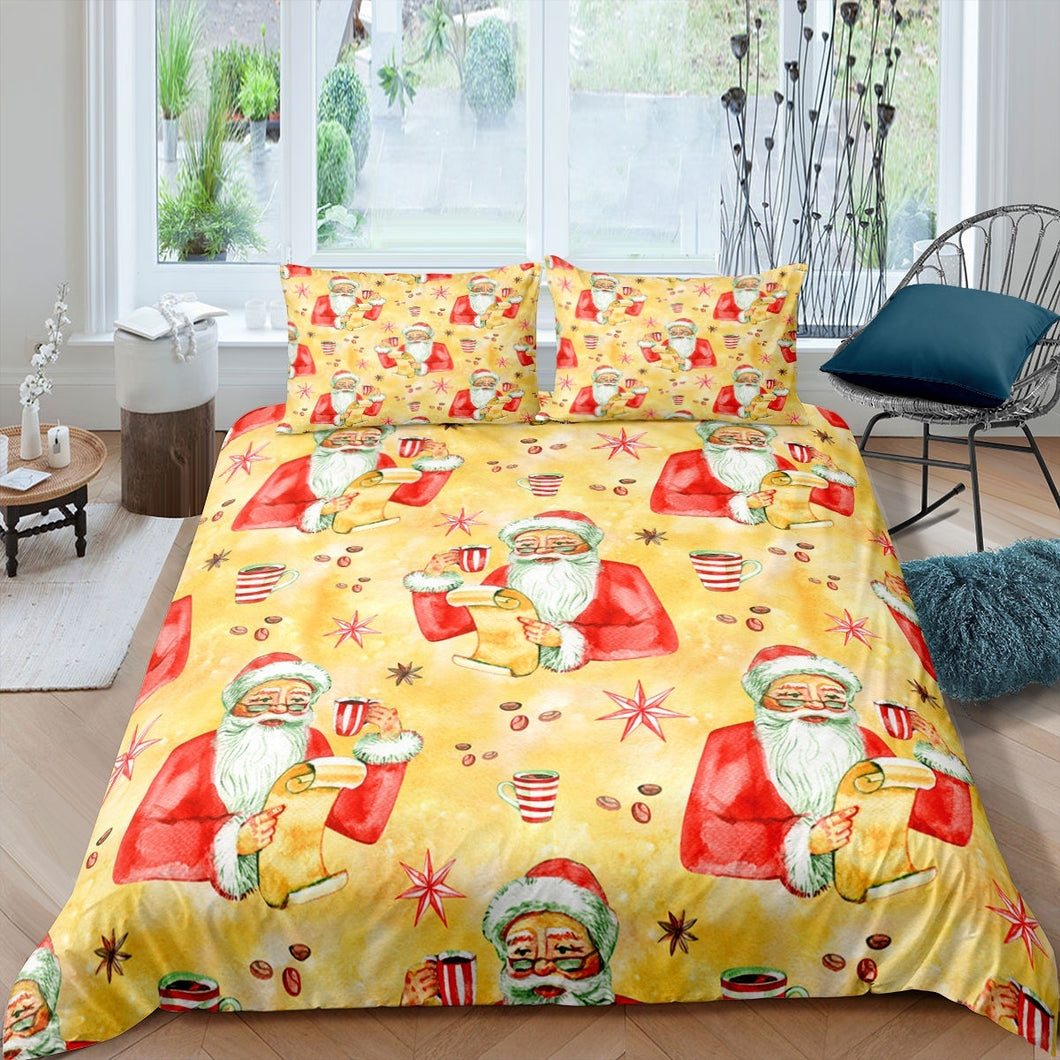 Children Christmas Theme Comforter Cover Santa Claus Quilt Cover For Kids Boys Girls Gold Stars Hand Print Bedding Set Ultra Soft Bedclothes US Twin Full Queen King Size Including Duvet cover and pillowcase