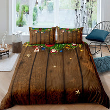 Load image into Gallery viewer, Christmas Duvet Cover For Kids Girls Boys Santa Claus Print Comforter Cover Stars Pattern Quilt Cover Aged Wooden Planks Brown Bedding Set US Twin Full Queen King Size Including Duvet cover and pillowcase
