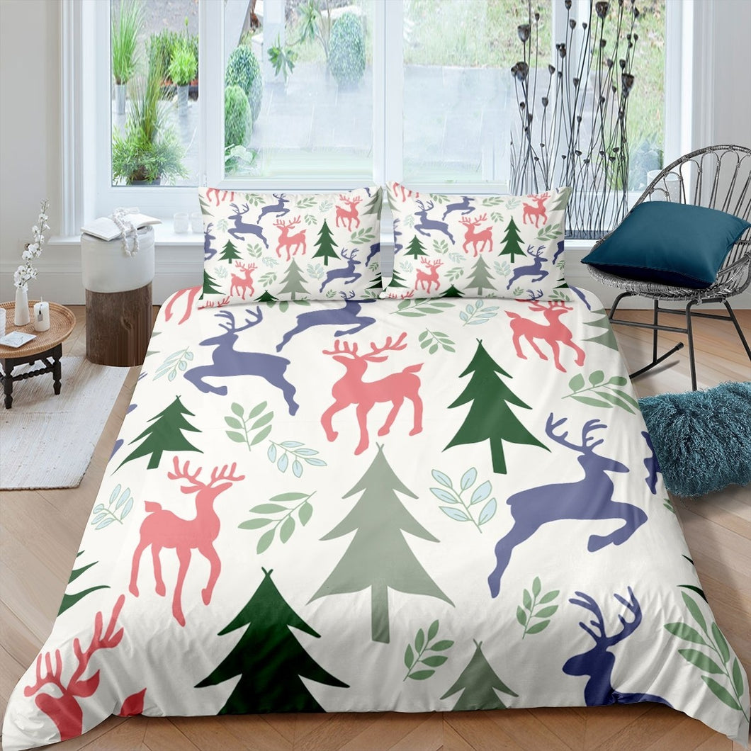 Christmas Theme Comforter Cover Xmas Gift For Kids Girls Nursery Child Toddler Elk Antlers Deer Bedding Duvet Cover Set Branchs Leaves Quilt Cover  Decorative 2 Or 3 Pcs AU Double UK Single US Twin Full Queen King Size