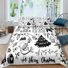 Load image into Gallery viewer, Christmas Theme Bedding Set Xmas Gift Quilt Cover Kids Child Comforter Cover For Boys Girls Black And White Cute Illustration Breathable Bedspread US Twin Full Queen King Size AU Double UK Single  1 Duvet Cover With 1 Or 2 Pillowcases
