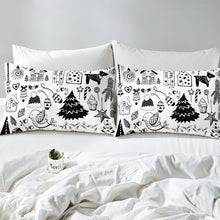 Load image into Gallery viewer, Christmas Theme Bedding Set Xmas Gift Quilt Cover Kids Child Comforter Cover For Boys Girls Black And White Cute Illustration Breathable Bedspread US Twin Full Queen King Size AU Double UK Single  1 Duvet Cover With 1 Or 2 Pillowcases
