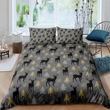 Load image into Gallery viewer, Christmas Theme Duvet Cover Set Elk Snowflake Bedding Set Christmas Tree Xmas Gift Comforter Cover Sets For Girls Teens Kids Child Youth Luxury Gray Gold  Decor  US Twin Full Queen King Size AU Double  UK Single Duvet Cover With Pillowcases
