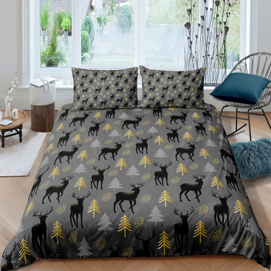 Christmas Theme Duvet Cover Set Elk Snowflake Bedding Set Christmas Tree Xmas Gift Comforter Cover Sets For Girls Teens Kids Child Youth Luxury Gray Gold  Decor  US Twin Full Queen King Size AU Double  UK Single Duvet Cover With Pillowcases