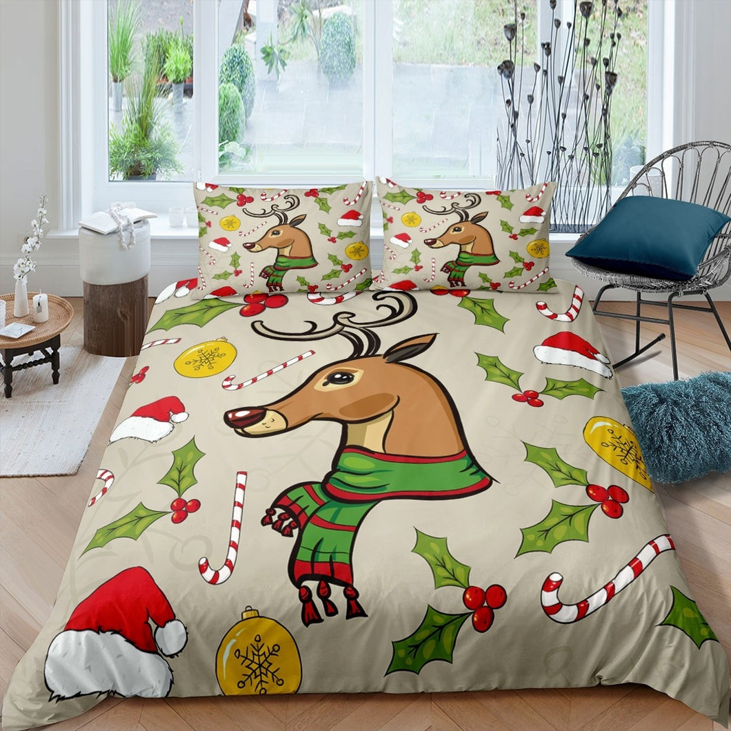 Xmas Gift Comforter Cover Set,Christmas Theme Bedding Set Girls Kids Child Nursery,Elk Antlers Cute Animals Duvet Cover Set Fruit Lovely Pattern Cartoon ,Decorative  US Twin Full Queen King Size AU Double UK Single UK King