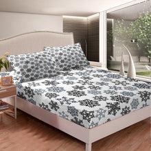 Load image into Gallery viewer, Snowflake Fitted Sheet Set,Winter Christmas Theme Bedding Set,Lace Style White Black Duvet Cover Bedroom Gift Collection Quality Bedroom,Decorative Bed Cover 2 Pcs Twin Size
