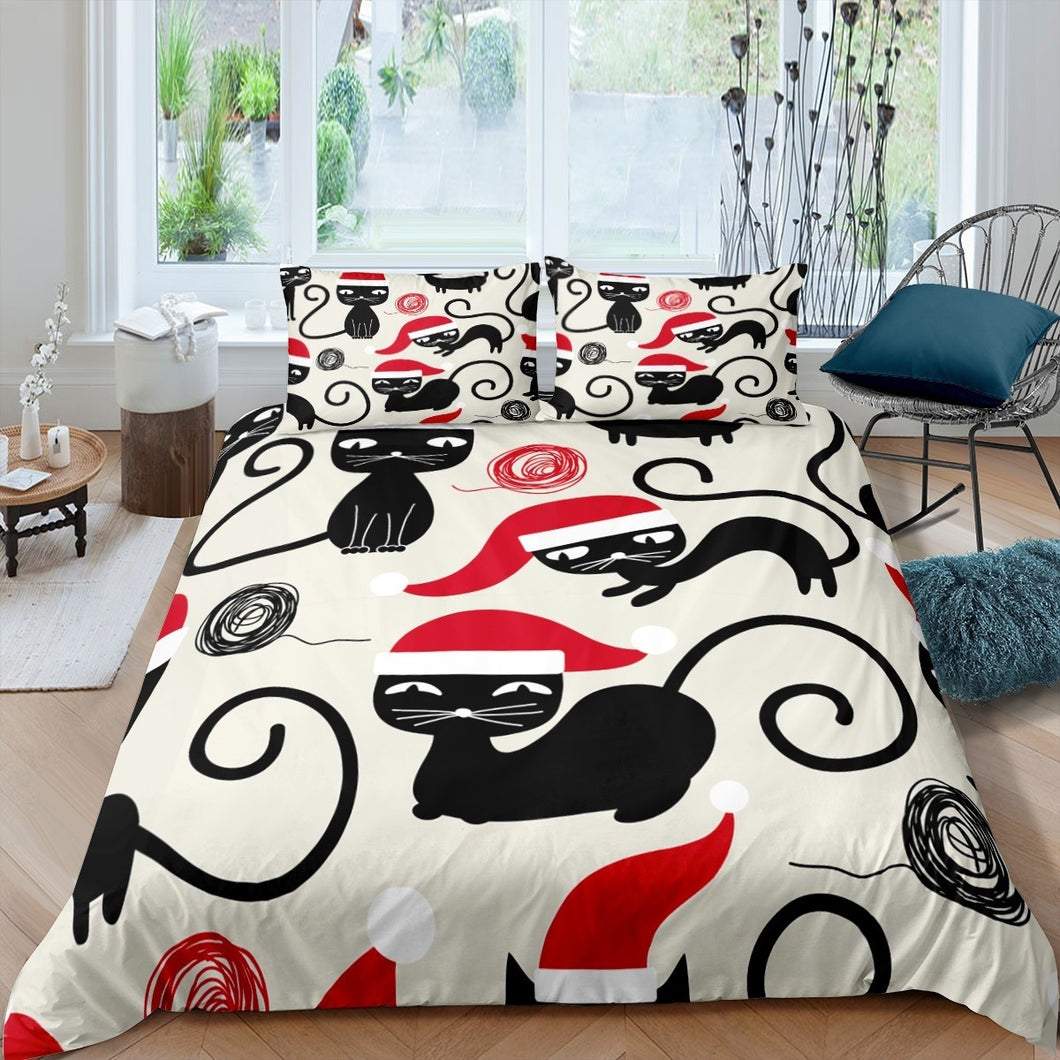 Black Cat Bedding Set for Kids Boys Girls Teens Cute Cartoon Animal 3D Cat Print Duvet Cover Christmas Gift Comforter Cover Soft Breathable Microfiber Bedclothes Decor With Pillowcase Queen