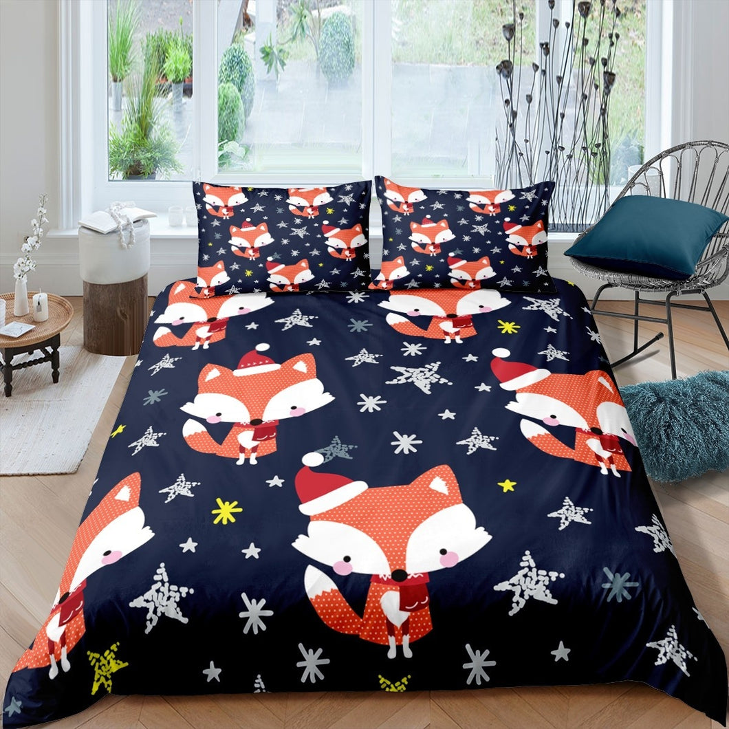 Cartoon Fox Duvet Cover Set for Kids Boys Girls Teens Cute Animal Pattern Star Snowflake Christmas Comforter Cover Hypoallergenic Microfiber Bedspread Cover Decor With Pillowcases No Comforter US UK DE AU Size Available