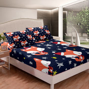 Cartoon Fox Fitted Sheet for Kids Boys Girls Teens Cute Animal Pattern Star Snowflake Christmas Bed Sheet Set Hypoallergenic Microfiber Bed Cover Decor 2Pcs Bedding with 1 Pillowcase Twin