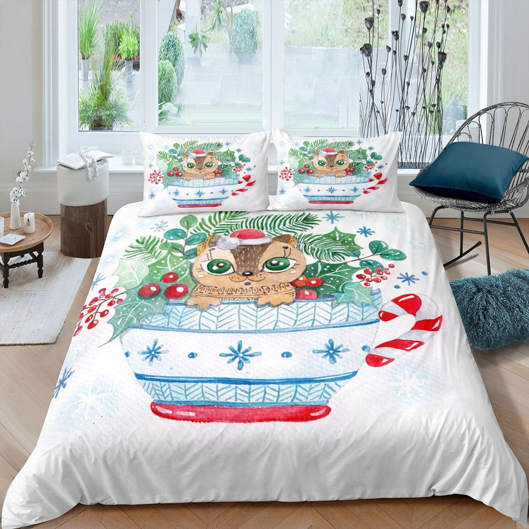 Kid Cartoon Cat Comforter Cover Christmas Duvet Cover Palm Leaves Bedding Set Tropical Leaves Bedspread Cover Stain Resistant Bedclothes  Duvet Cover With Pillow Cases AU Size  US Twin Queen Full King UK Double DE Size