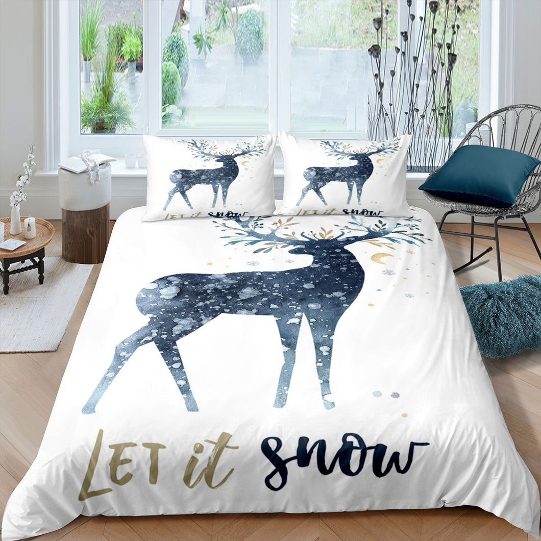 Kid Elk Duvet Cover Christmas Theme Comforter Cover Wildlife Bedding Set Winter Animal Print Quilt Cover 3 Pcs Duvet Cover With Pillow Cases AU Size  US Twin Queen Full King UK Double DE Size, Washable Stain Resistant Room Decoration With Zipper Closure