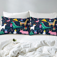 Load image into Gallery viewer, Kids Xmas Gifts Bed Sheet Set For Child Bedroom Child Christmas Theme Cute Animals Printed Fitted Sheet Set Nursery Bedding Set Black Color Dinosaur Farm Decor 2/3Pcs With Pillowcase Twin Full Twin XL Queen Size
