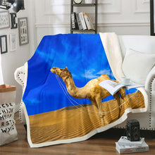 Load image into Gallery viewer, Camel Print Throw Blanket Desert Animal Theme Fleece Blanket for Couch Bed Sofa Exotic Style Sherpa Blanket Breathable Wildlife Pattern Fuzzy Blanket Room Decor Blanket
