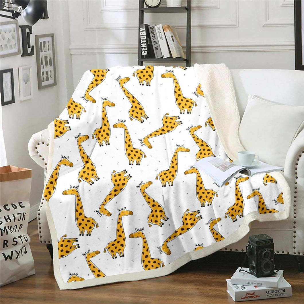 Giraffe Sherpa Blanket Cute Zoo Animal Theme Fleece Blanket Cartoon Wild Print Throw Blanket for Couch Bed Sofa Firls Wildlife Design Fuzzy Blanket Ultra Soft Room Decor