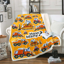 Load image into Gallery viewer, Boys Throw Blanket for Couch Bed Sofa Cartoon Cars Fleece Blanket Decorative Abstract Construction Vehicles Sherpa Blanket Excavator Tractor Bulldozer Fuzzy Blanket  Plush Blanket
