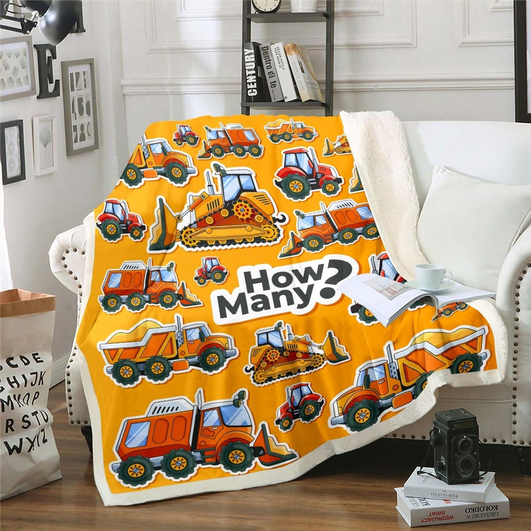 Boys Throw Blanket for Couch Bed Sofa Cartoon Cars Fleece Blanket Decorative Abstract Construction Vehicles Sherpa Blanket Excavator Tractor Bulldozer Fuzzy Blanket  Plush Blanket