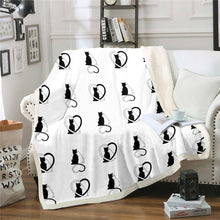 Load image into Gallery viewer, Cute Cat Throw Blanket for Couch Bed Sofa Women Couple Cartoon Kitten Print Fleece Blanket Decorative Pet Cats Pattern Sherpa Blanket Cat Lover&#39;s Gift Fuzzy Blanket Black White Cat
