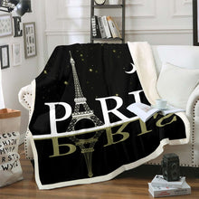 Load image into Gallery viewer, Eiffel Tower Throw Blanket Chic Paris Theme Sherpa Blanket for Couch Bed Sofa Paris Cityscape Print Fleece Blanket Modern French Style Fuzzy Blanket Star Moon Bedroom Decor Blanket
