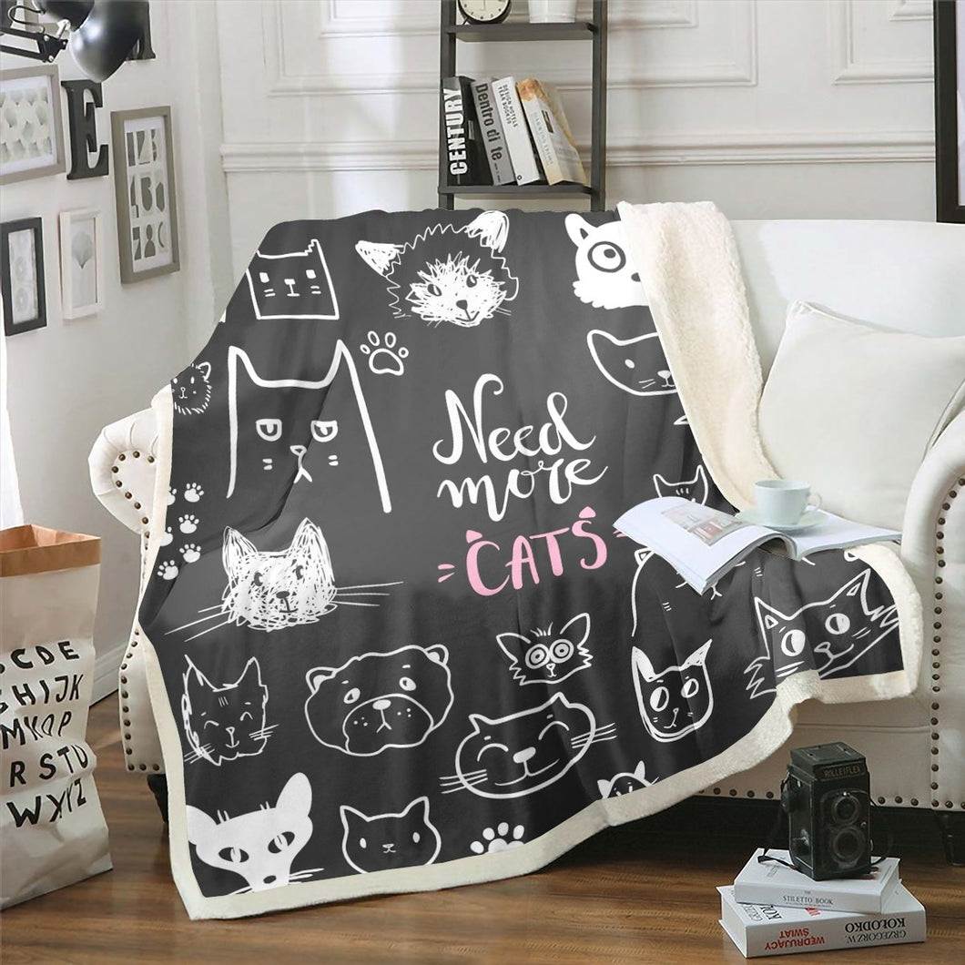 Cute Cat Sherpa Blanket Cartoon Kitten Print Throw Blanket Pet Cats Pattern Fleece Blanket for Couch Bed Sofa Women Room Decor Lightweight Cat Lover's Gift Fuzzy Blanket